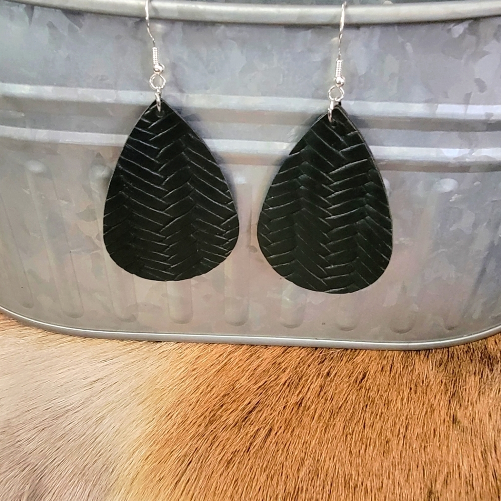 Faux leather teardrop earrings
